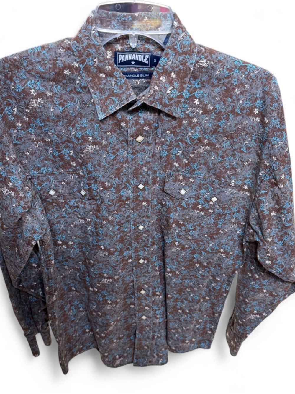 Panhandle Slim Brown Shirt with Blue Floral Print